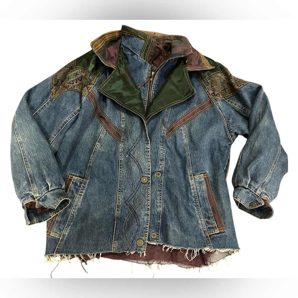 Current‎ Seen Vintage 90s Woman's Lined Denim Coat Embroidered Jacket Size large